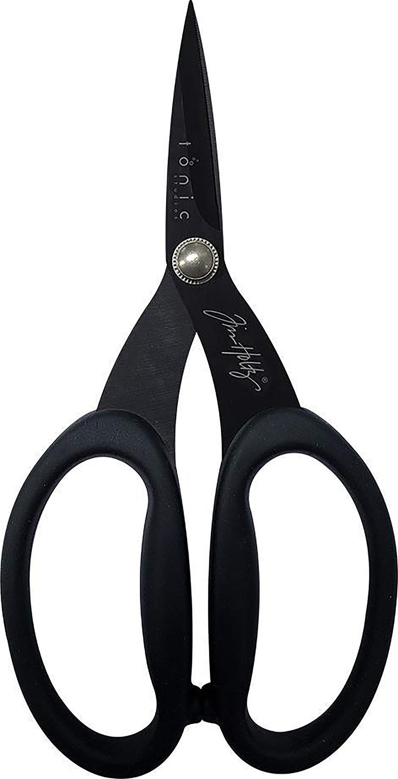TONIC STUDIOS Tim Holtz Small Titanium Scissors - 7 Inch Mini Snips with Micro Serrated Blade - Non Stick Craft Tool for Cutting Paper, Fabric, and Sewing - Black Comfort Grip Handles - Image 5